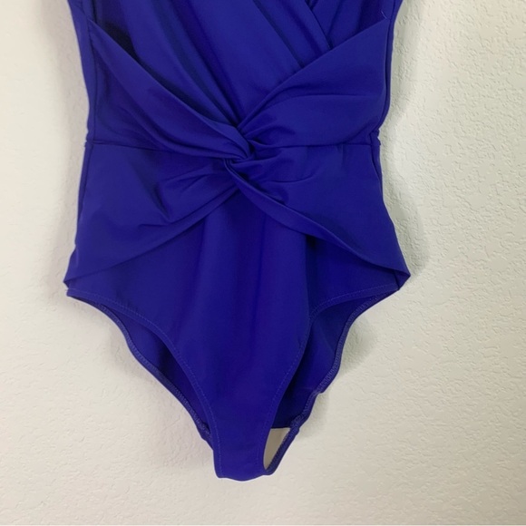 Chiara Boni womens blue purple twist front one piece swimsuit 42 - Picture 2 of 9